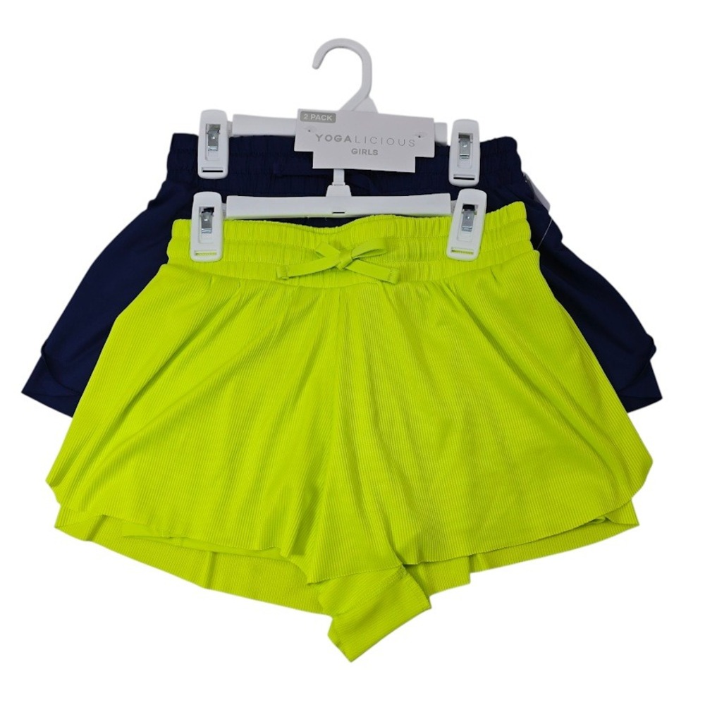 Yogalicious Girls 2-Pack Running Shorts Athletic Neon Green‎ Blue Size L (12)